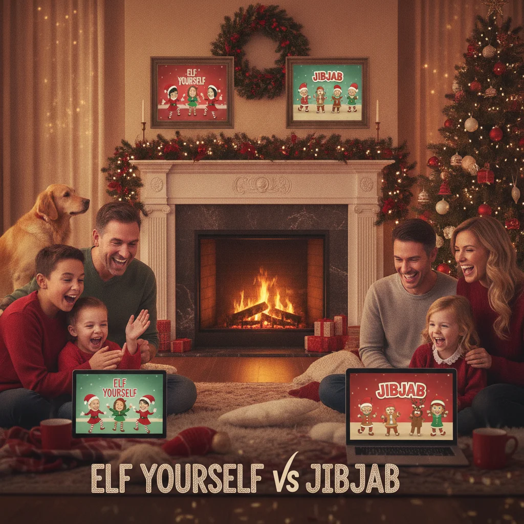 Elf Yourself vs JibJab: Which Makes Better Personalized Holiday Videos? (best apps) — Christmas card guide visual
