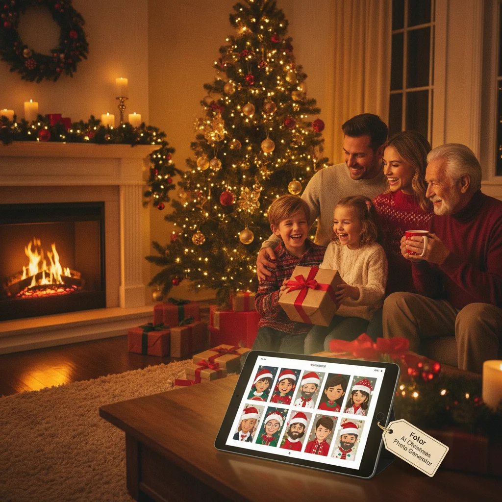 Fotor AI Christmas Photo Generator Review (best apps) — festive Christmas photo example