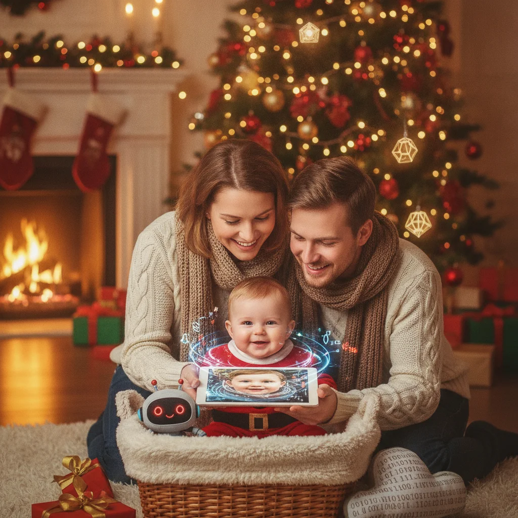 How Do You Create an AI Christmas Baby Photo? (christmas photos) — festive Christmas photo example