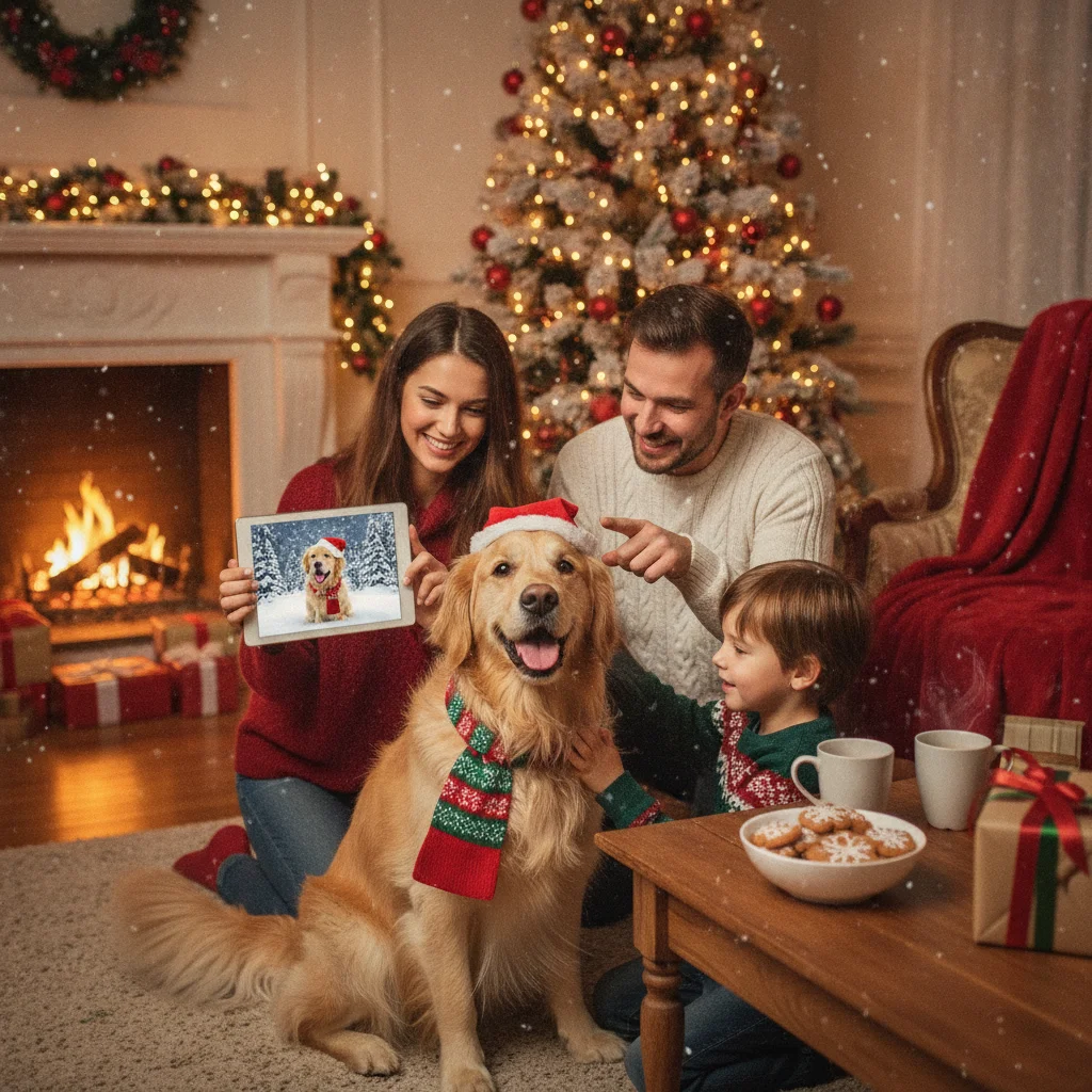 How Can You Make an AI Christmas Dog Photo for Free? — ai christmas dog photo free (christmas photos) — festive Christmas photo example