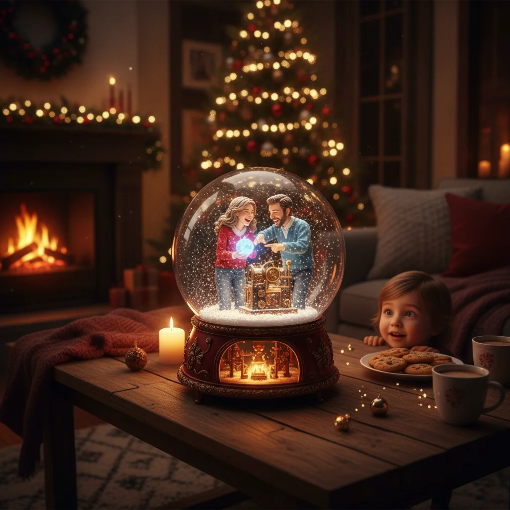 AI Snowglobe Effect Photo Generator (christmas photos) — festive Christmas photo example
