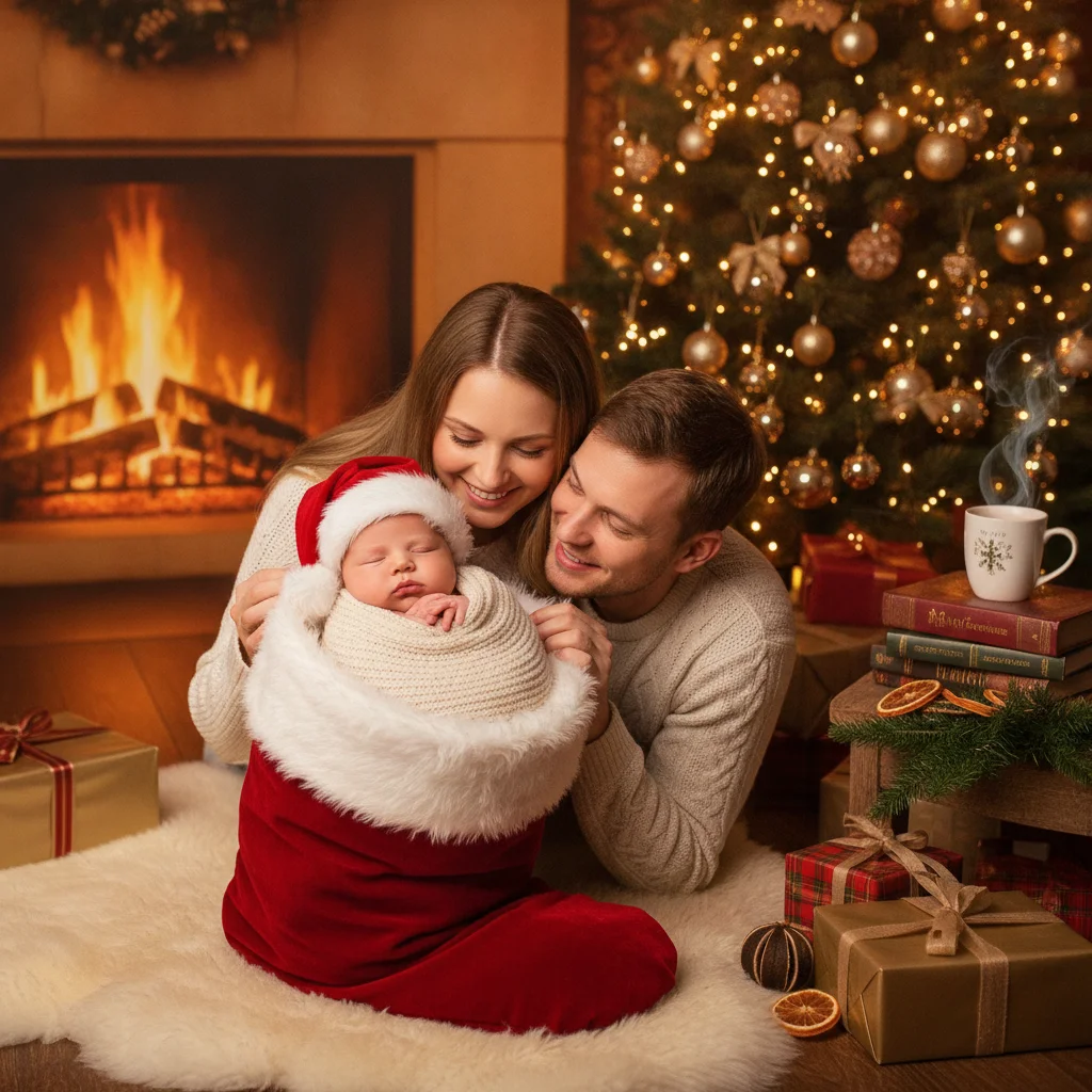 How to Take a Newborn Baby in a Christmas Stocking Photo — baby in stocking photo newborn (christmas photos) — festive Christmas photo example