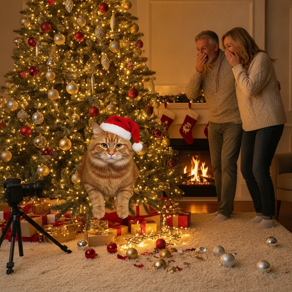 Hilarious Cat in Christmas Tree Photo Ideas (christmas photos) — festive Christmas photo example