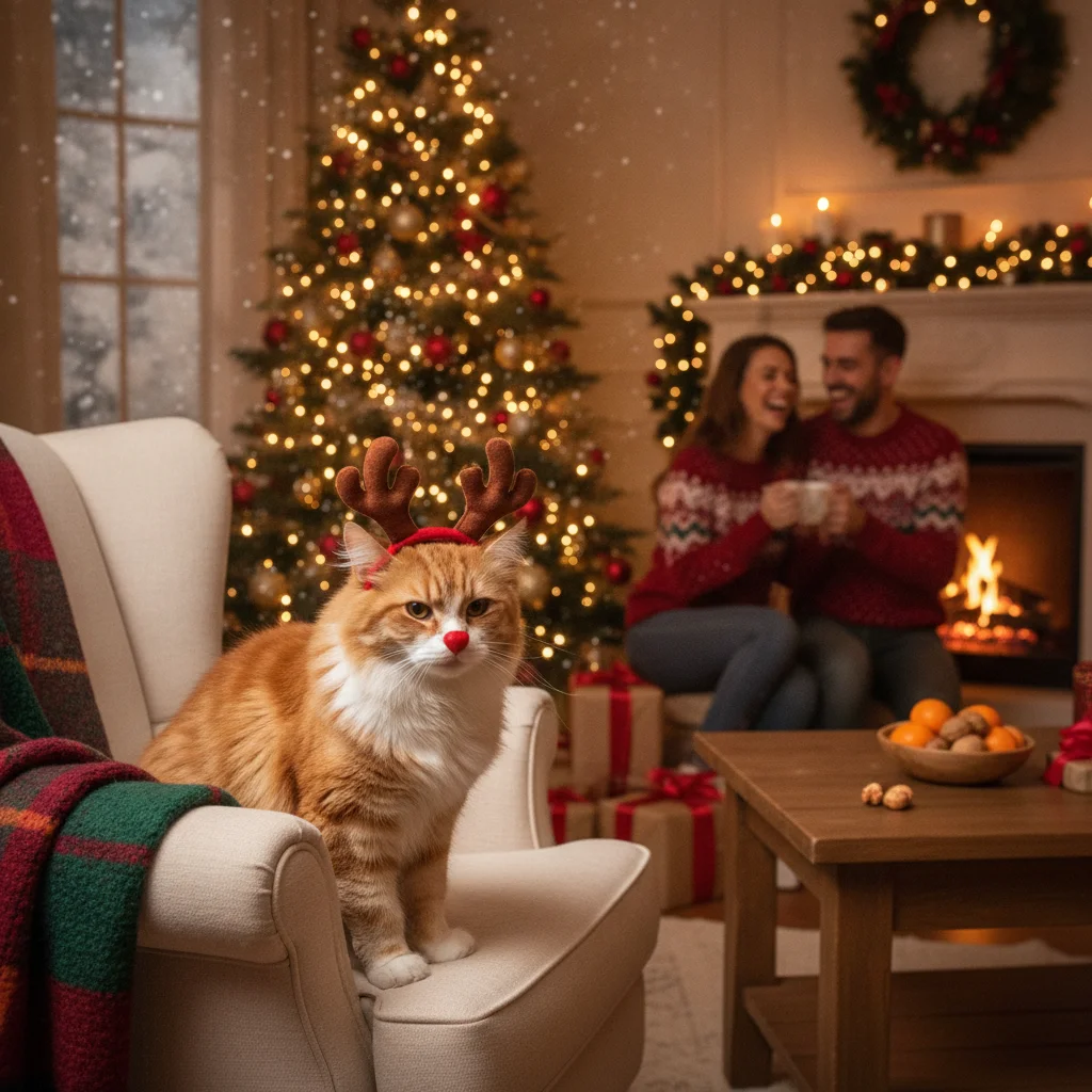 How to Take a Cat Wearing Reindeer Antlers Photo (christmas photos) — festive Christmas photo example