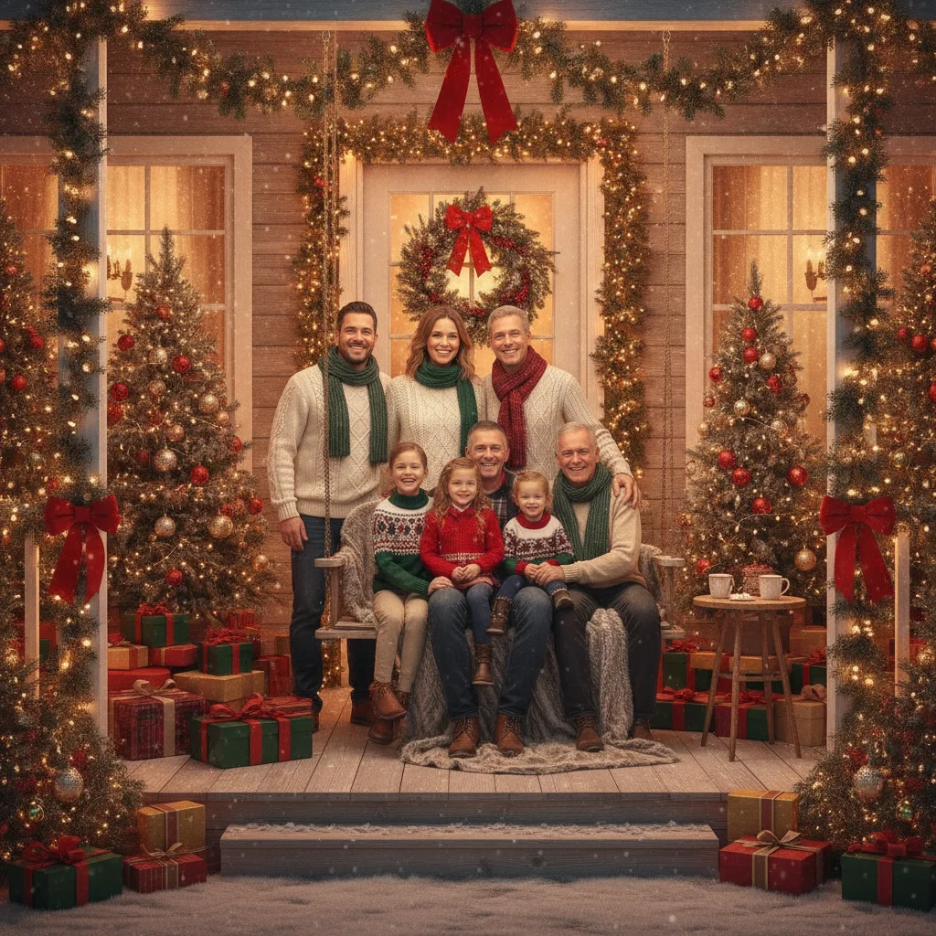 Christmas Porch Family Portrait Ideas — christmas porch portrait family ideas (christmas photos) — Christmas card guide visual