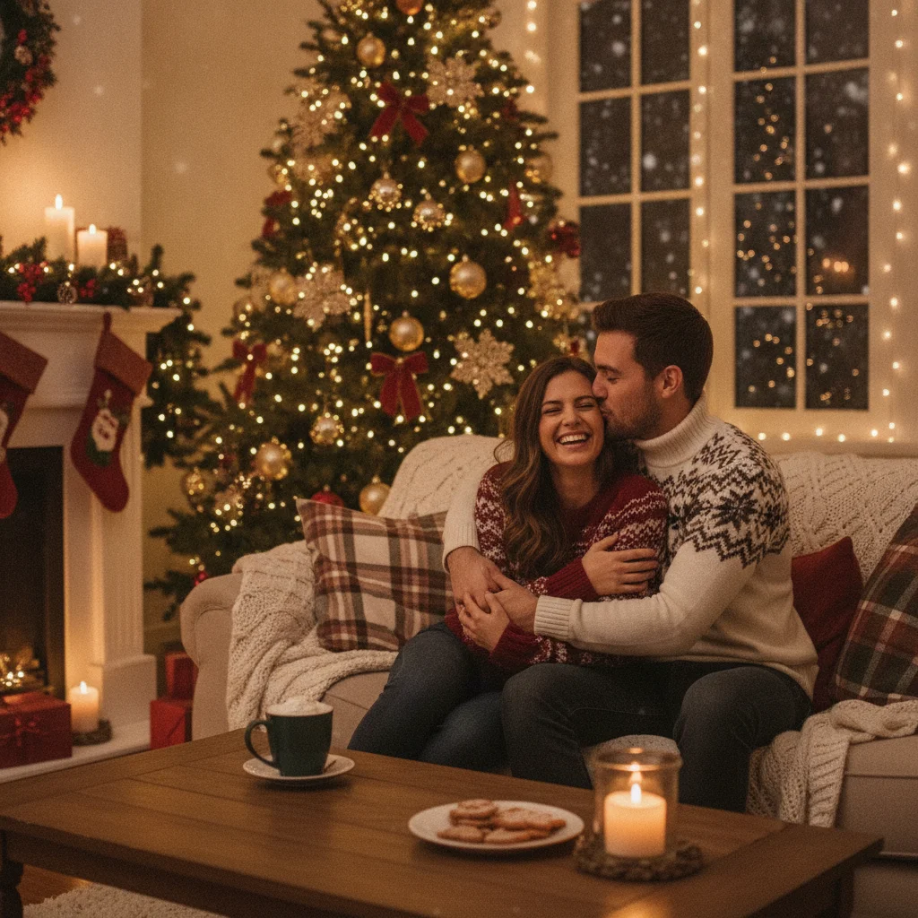 Romantic Couple Christmas Photo Ideas (christmas photos) — festive Christmas photo example