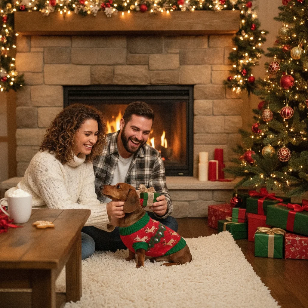 How to Take a Dachshund in Christmas Sweater Photo (christmas photos) — festive Christmas photo example