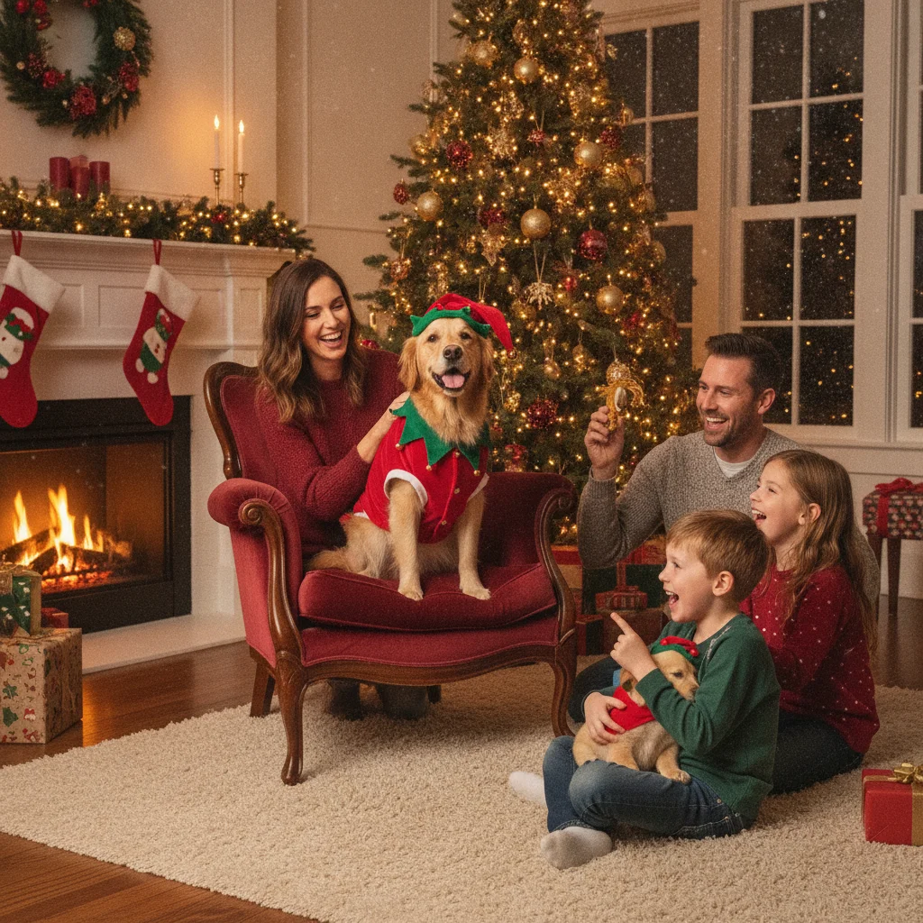 Dog Elf Costume Photo Shoot Inspiration — dog wearing elf costume photo shoot (christmas photos) — festive Christmas photo example