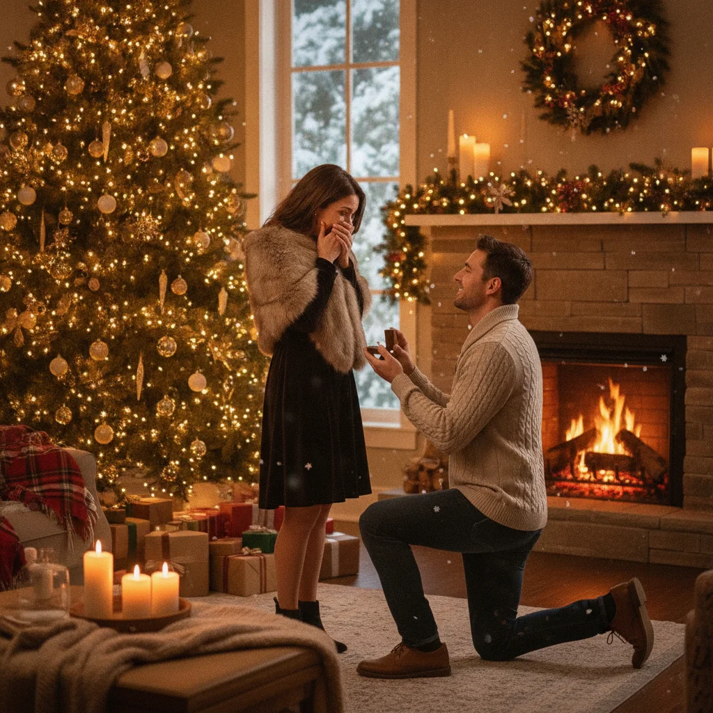Engagement Ring Christmas Proposal Photo Ideas (christmas photos) — festive Christmas photo example