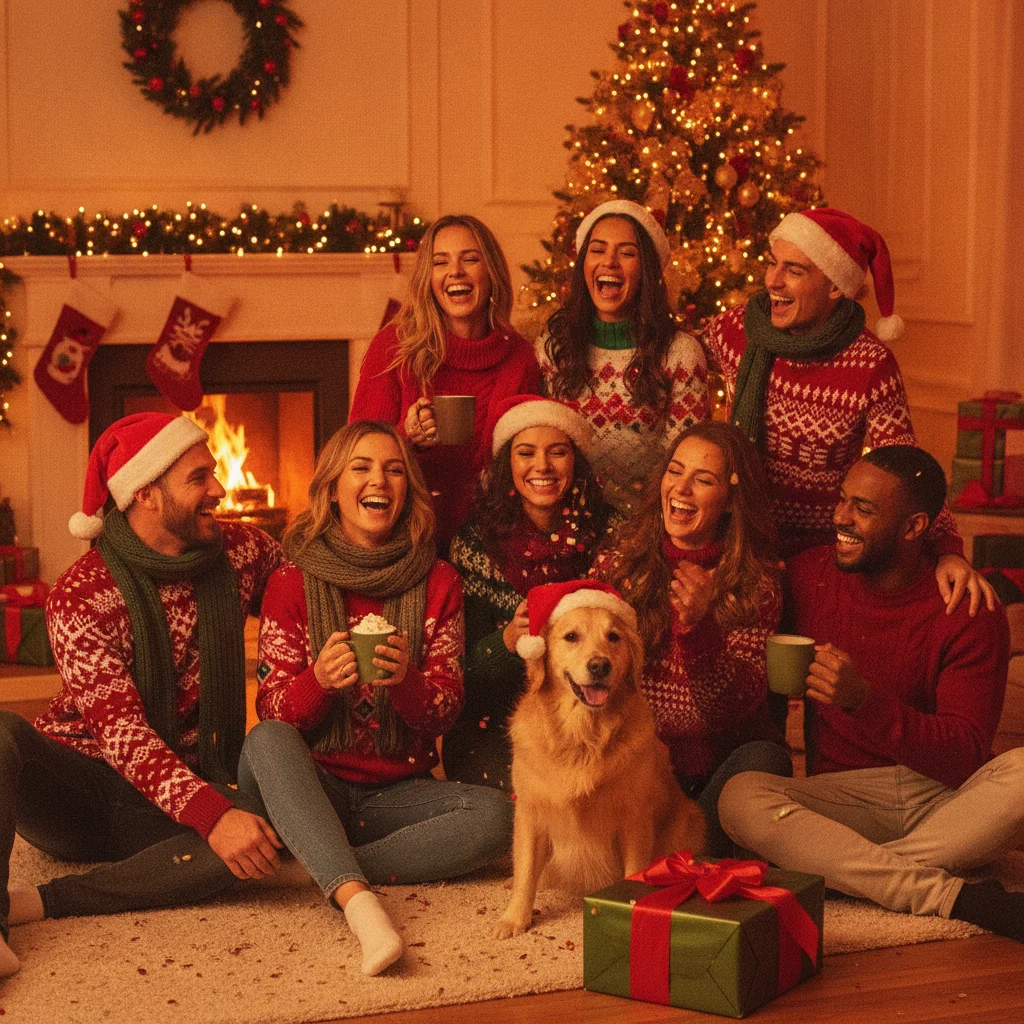 Festive Group Christmas Photo Ideas for Friends — friends Christmas photo ideas (christmas photos) — festive Christmas photo example