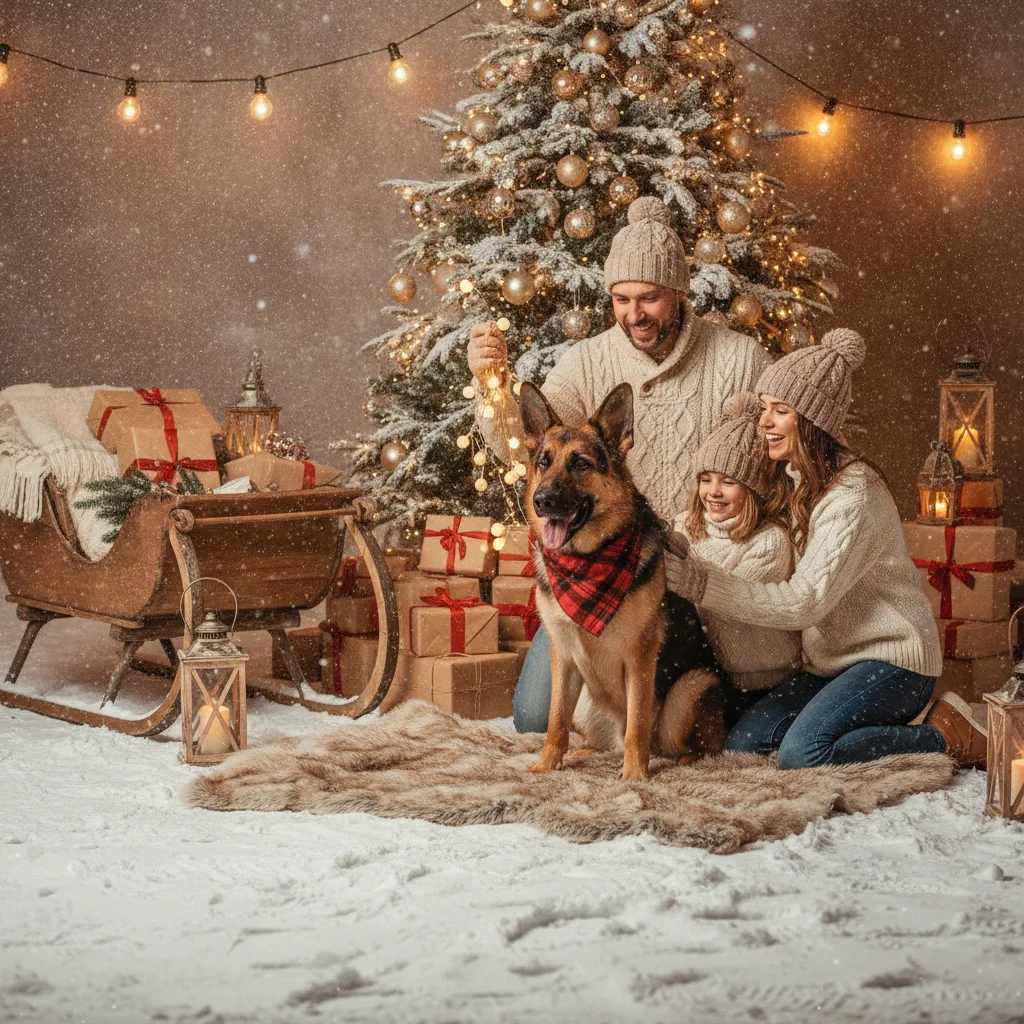 German Shepherd Outdoor Christmas Portrait Ideas — german shepherd christmas portrait outdoor (christmas photos) — Christmas card guide visual