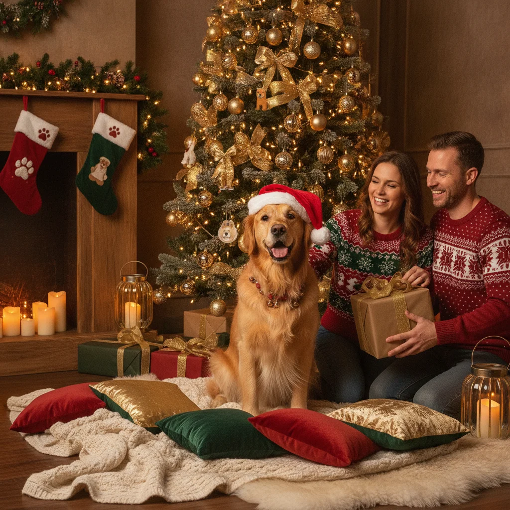 How to Set Up a Golden Retriever Christmas Portrait — golden retriever christmas portrait setup (christmas photos) — Christmas card guide visual
