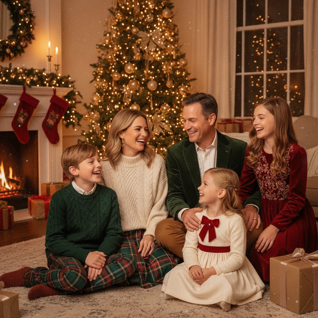 How to Coordinate Outfits for Christmas Photos — festive Christmas photo example