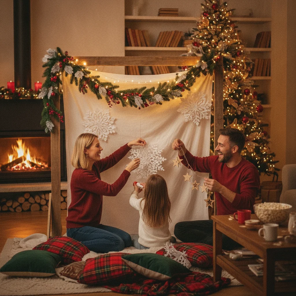 How Do You Make a DIY Christmas Photo Backdrop? — how to make a DIY Christmas photo backdrop (christmas photos) — festive Christmas photo example