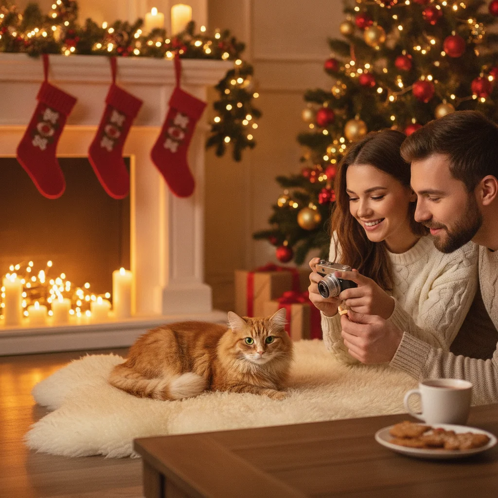 How to Take Calm and Clear Christmas Photos of Your Cat — how to photograph a cat for Christmas — festive Christmas photo example