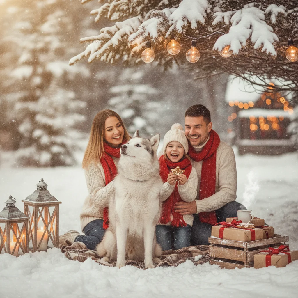 Husky in Snow Christmas Portrait Ideas (christmas photos) — Christmas card guide visual