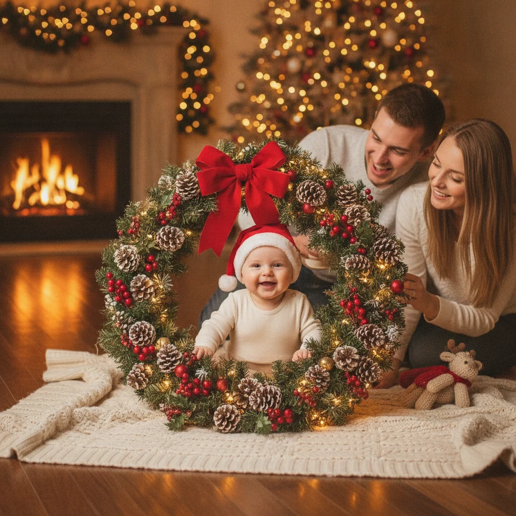 How Do You Set Up an Infant Christmas Wreath Photo Prop? (christmas photos) — festive Christmas photo example