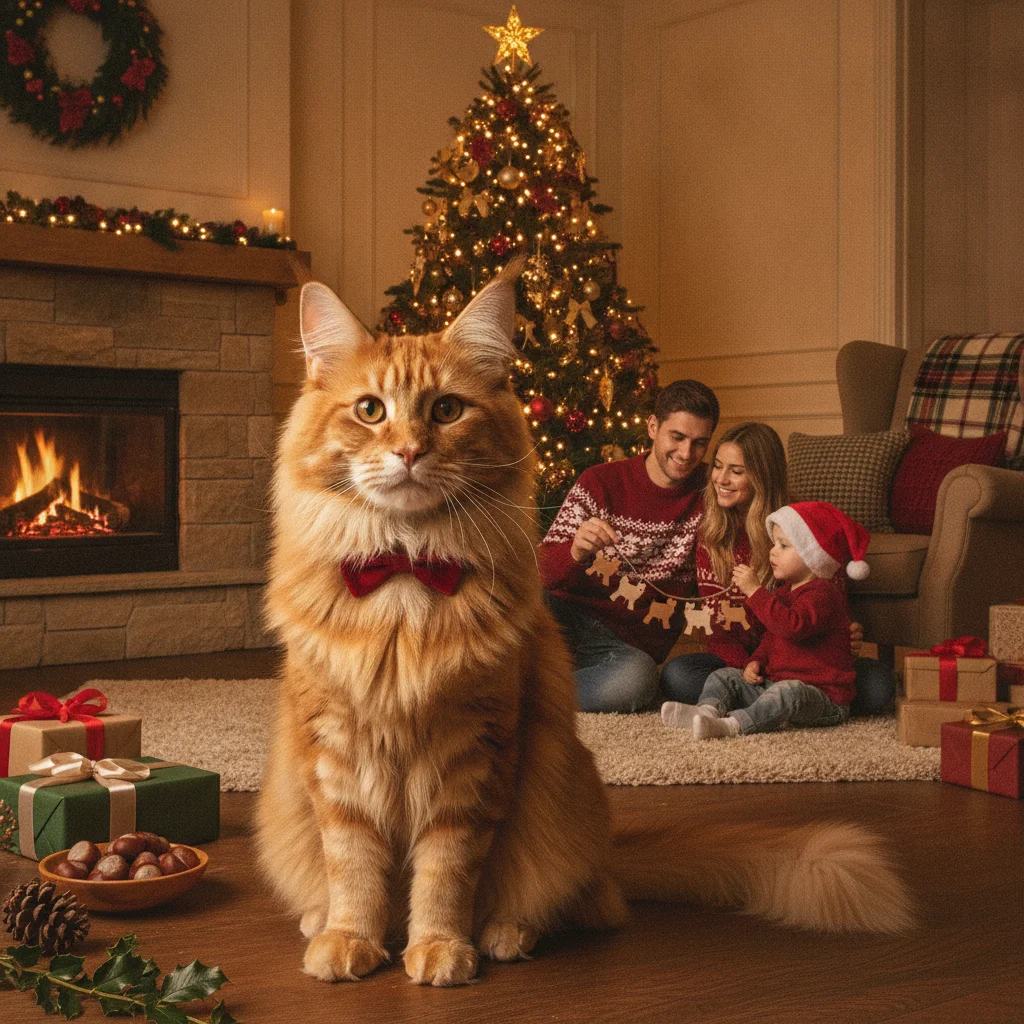 How Do You Create a Maine Coon Cat Christmas Portrait? (christmas photos) — Christmas card guide visual