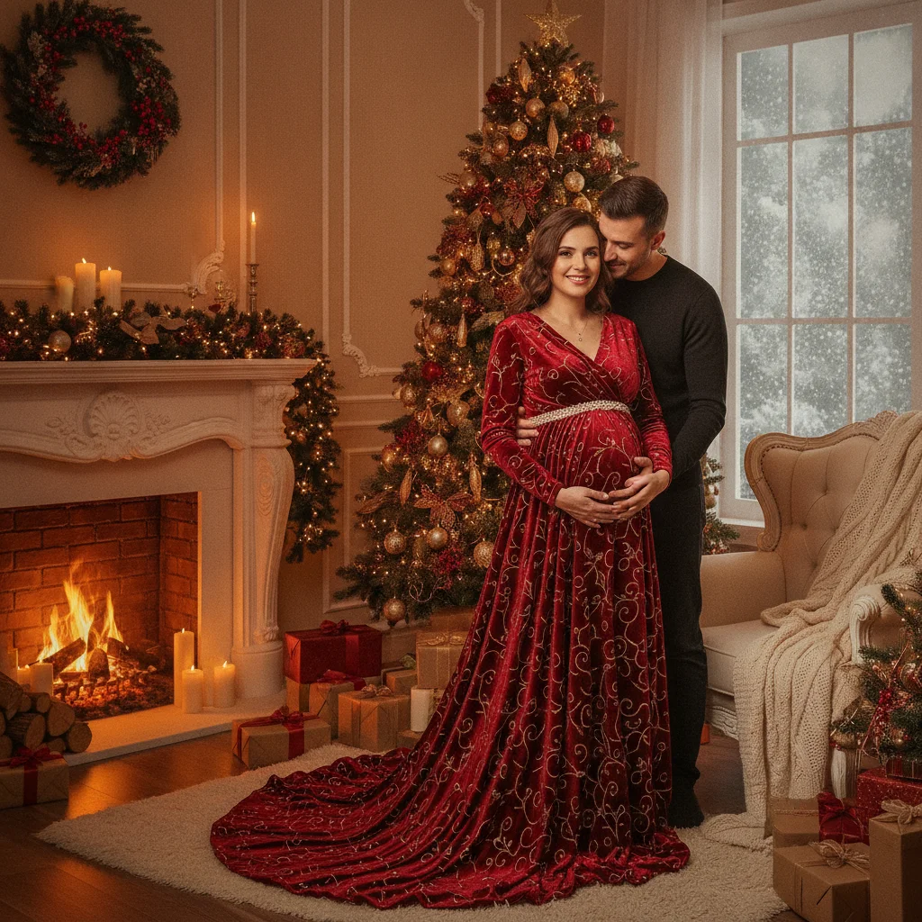 Maternity Christmas Dress Photo Shoot Inspiration (christmas photos) — festive Christmas photo example