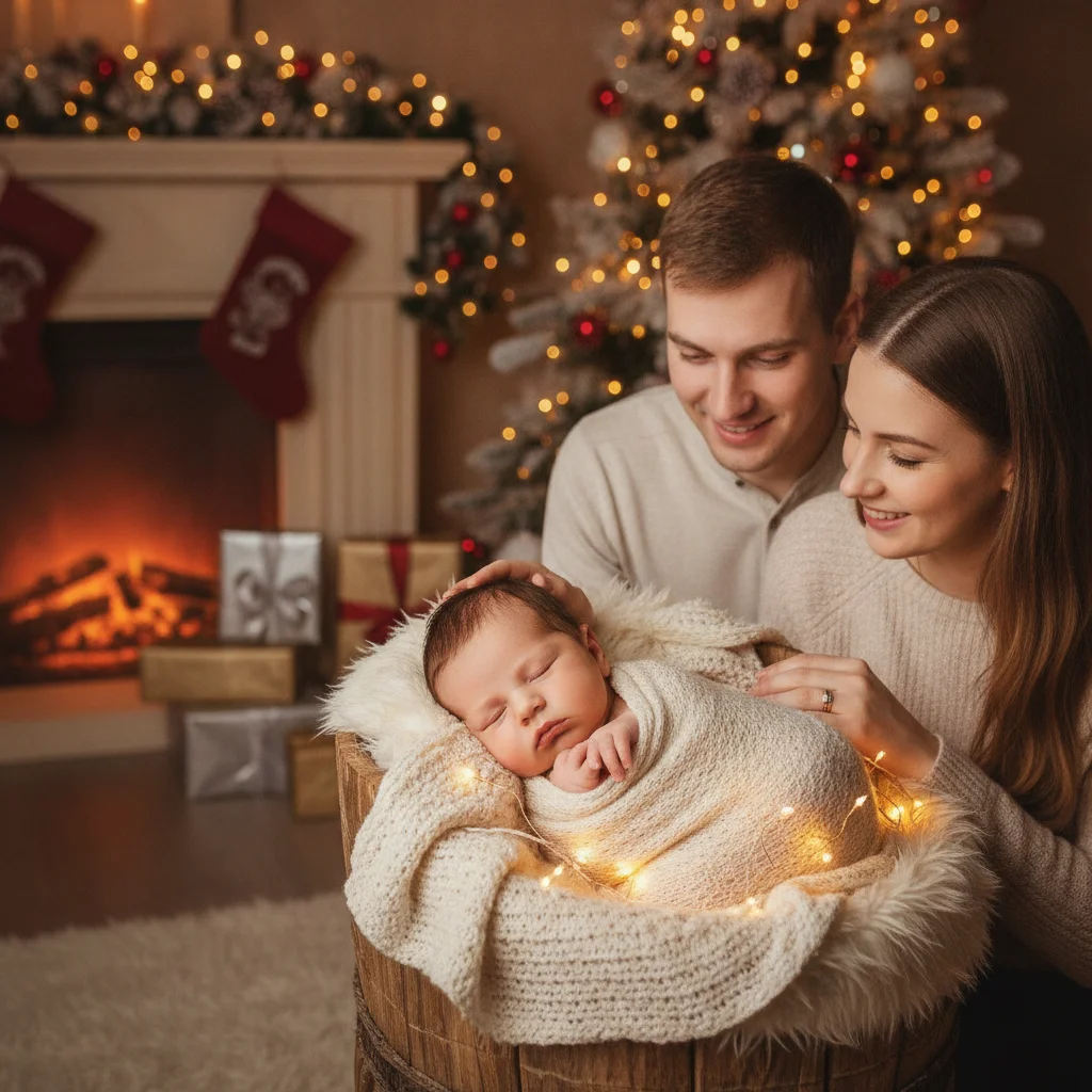 How to Create a Newborn Wrapped in Christmas Lights Photo (christmas photos) — festive Christmas photo example