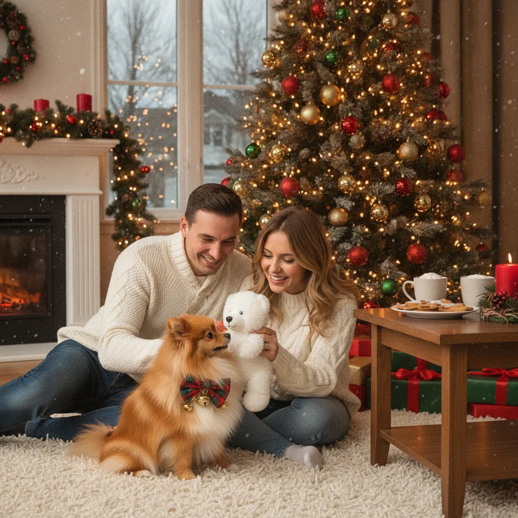 Pomeranian Christmas Bow Tie Photo Ideas (christmas photos) — festive Christmas photo example