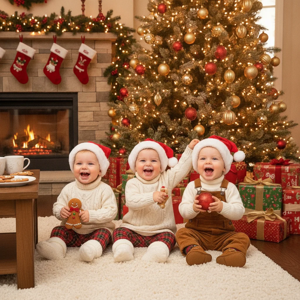 Triplets Christmas Photo Outfit Ideas (christmas photos) — festive Christmas photo example