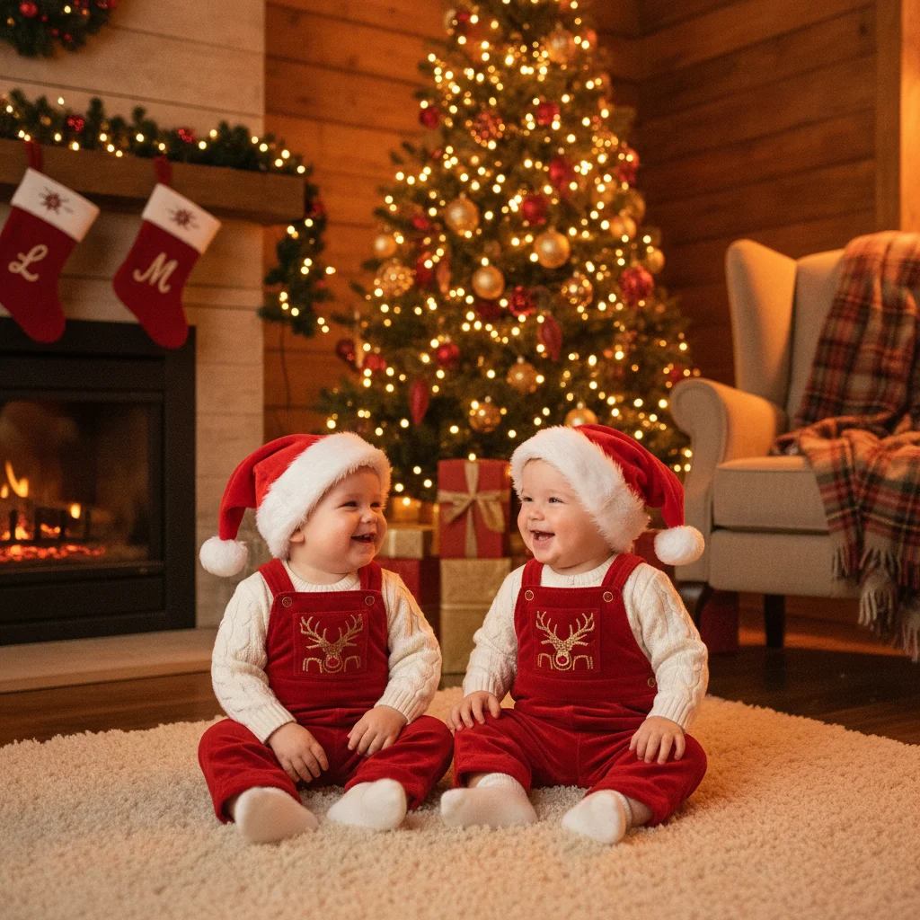 Twins Matching Christmas Outfit Photo Ideas (christmas photos) — festive Christmas photo example