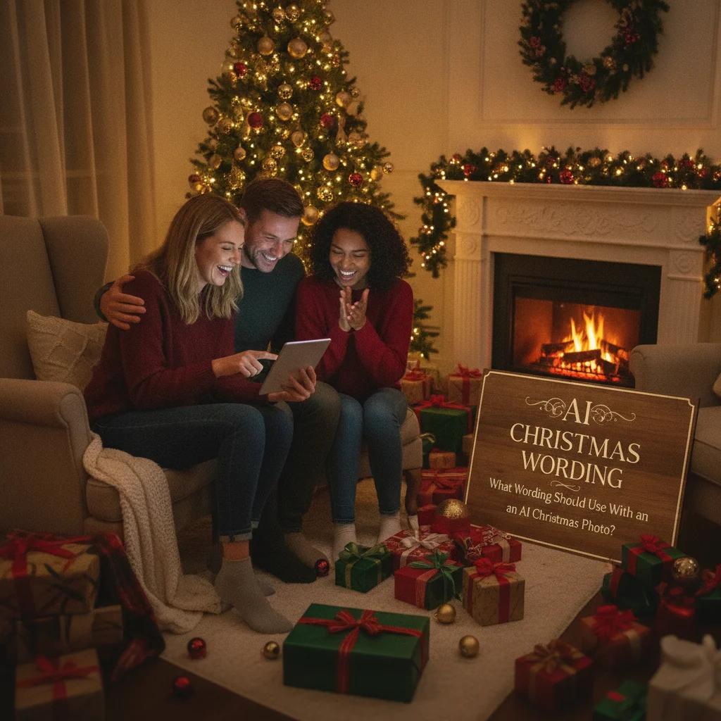 What Wording Should You Use With an AI Christmas Photo? — ai christmas photo wording (messages) — festive Christmas photo example