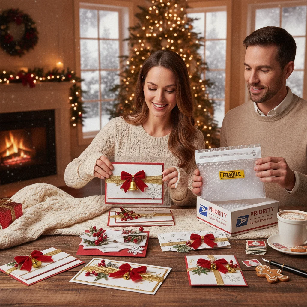 How to Protect and Mail Handmade Christmas Cards With Ribbons or Embellishments — how to mail handmade Christmas cards with embellishments (printing mailing) — 